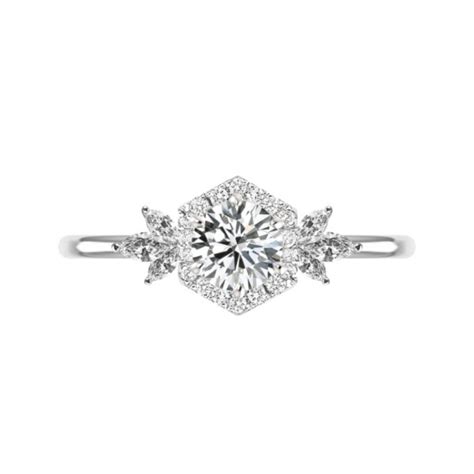 1 carat round moissanite and diamond hexagon halo marquise cluster ring raven fine jewelers