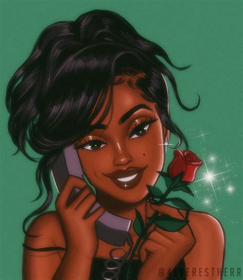 romantic call art print by 4everestherr x small dope cartoon art black girl cartoon girls