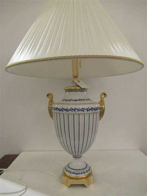 Italian Reproduction Porcelain Classical Lamp In Blue Wshade Jane