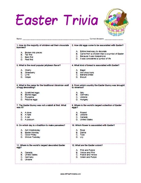 Easter Trivia Free Printable