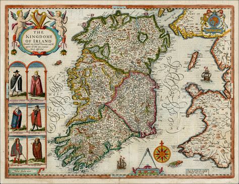 John Speeds Map Of Ireland With Figures C 1610 Ireland Map