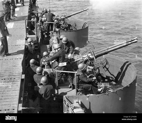 Ww Ii Two Twin 40mm Bofors Guns Practicing For Battle Per Text