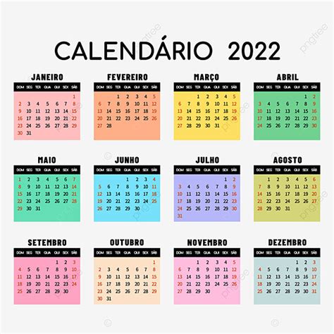 2022 Calendário De Cores Português Png 2022 Calendário Gravação