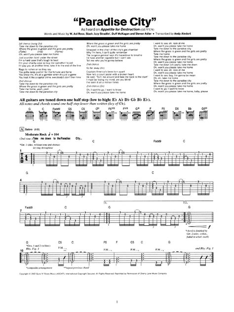 Додати в пісенник видалити з пісенника. Guns And Roses - Paradise City Guitar Tabs