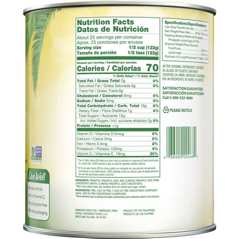 Dole Pineapple Chunks In Juice Nutrition Facts Besto Blog