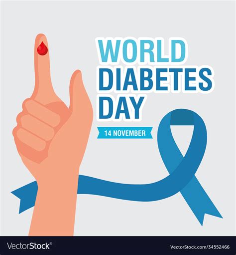World Diabetes Day Campaign With Blue Ribbon Vector Image