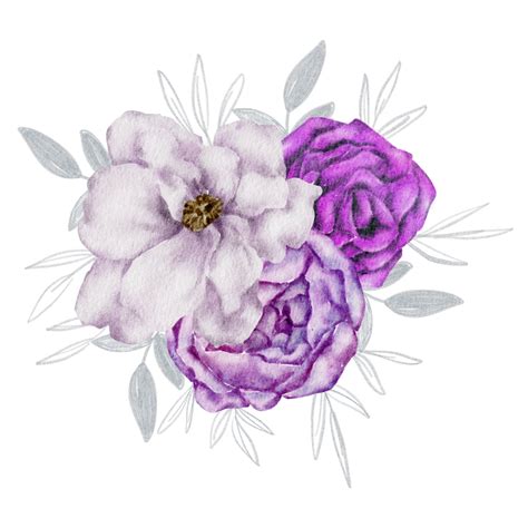Ramo De Flores Violetas Acuarela Png