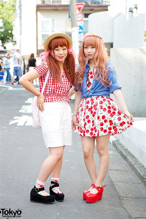 Harajuku Cute Styles W Gingham Cherry Print Strawberries And Flowers