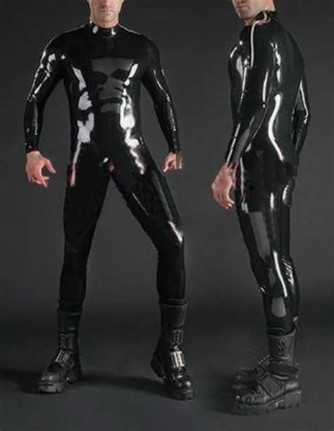 classical black latex catsuit zipper from back under crotch for men plus size jumpsuit customize