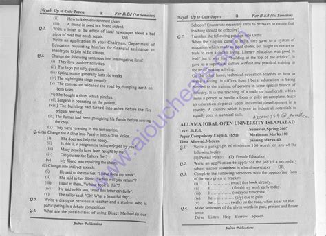 Aiou Past 5 Years Papers Of English Code 651 Bed