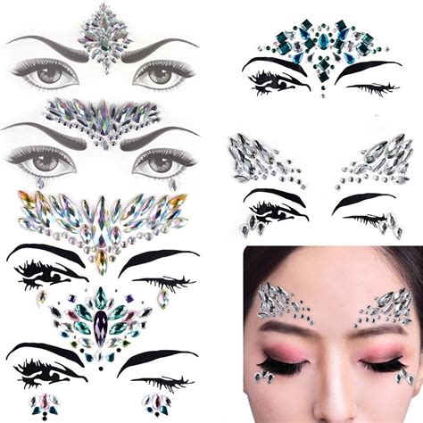 Buy 6 Sets Mermaid Face Gems Festival Jewels Crystals Bindi Rainbow
