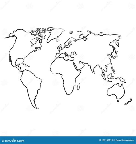 Mappa Del Mondo Dal Contorno Linee Di Pennello Nero Spessore Diverso Su