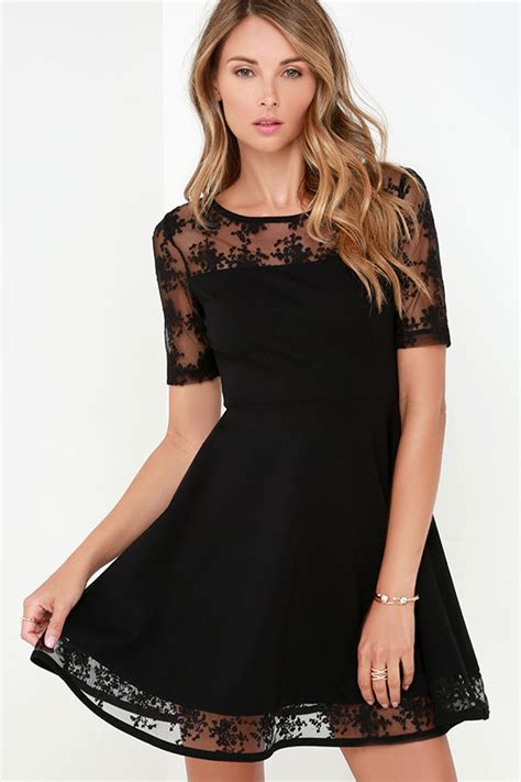 Beautiful Black Dress Short Sleeve Dress Mesh Dress 8300