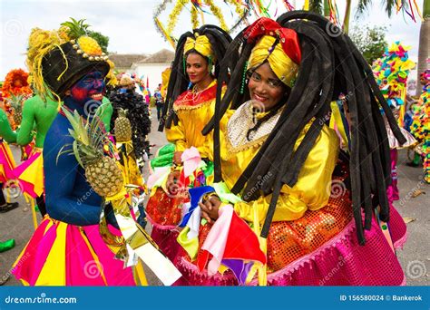 carnival in the dominican republic girls in colored costumes at the festival editorial stock