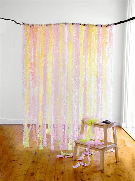 Made in delicate pastel shades, these fringed garlands can be used as a backdrop to the ceremony, dessert table, bridal. DIY Wedding Streamer Backdrop