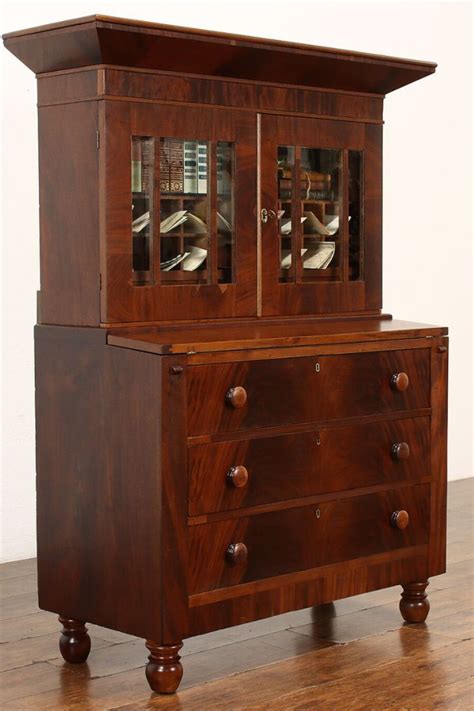 Empire Flame Grain Mahogany Antique 1830s Secretary Desk And Bookcase