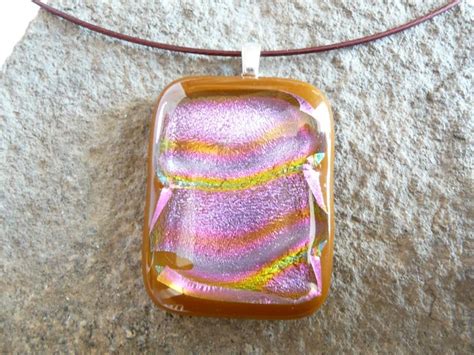 Hand Made Fused Glass Pendant Necklace Sparkling Dichroic Etsy