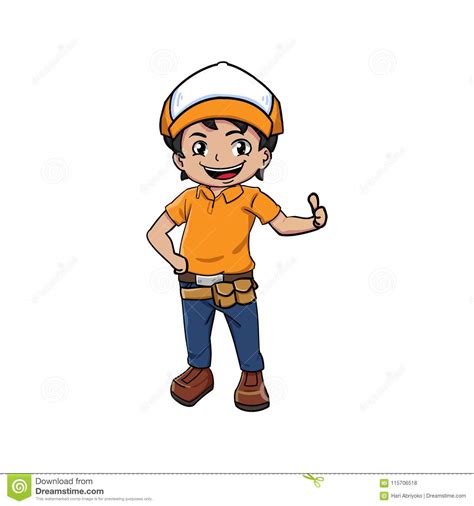 Worker Mascot And Background Thumb Pose Stock Vector - Illustration of
