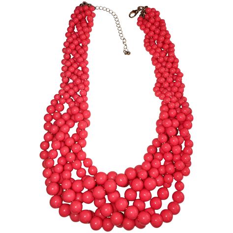 Multi Strand Weaved Pink Coral Color Acrylic Necklace Coral Color