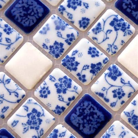 Blue And White Tile Glossy Porcelain Mosaic Bathroom Tiles Backsplash