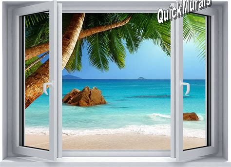 Secluded Beach Window 1 Piece Peel And Stick Canvas Mural Peel And Stick