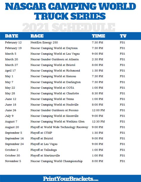 The series is wide open. Printable 2020 Nascar Gander Outdoors Truck Series Schedule