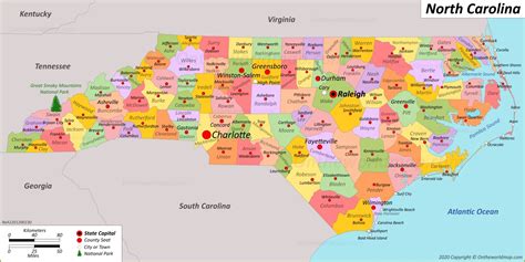 Map North Carolina Major Cities State Coastal Towns Map