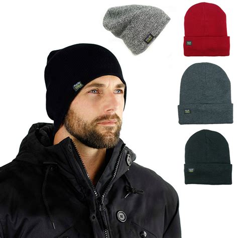 Polar Extreme Mens Insulated Thermal Fleece Lined Comfort Daily Soft Beanies Winter Hats Black