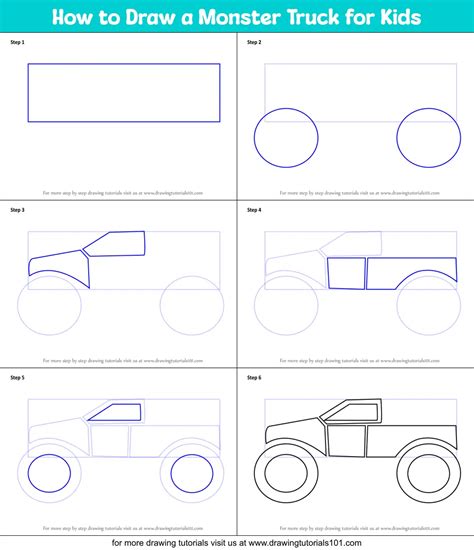 How To Draw A Monster Truck For Kids Trucks Step By Step