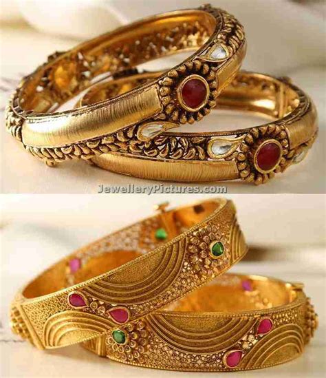 Our gold jewellery catalogue is filled with multiple designs for multiple occasions for men, women and kids. 6 Gold Antique Bangles Designs from Manubhai - Jewellery Designs
