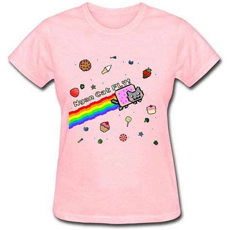Tee Times Womens Nyan Cat Fly Box Rainbow Black T Shirt Women06150