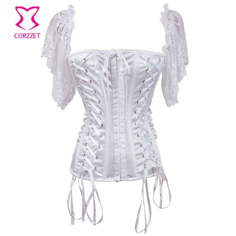 White Slash Neck Lace Up Front Bodice Sexy Corset With Lace Straps