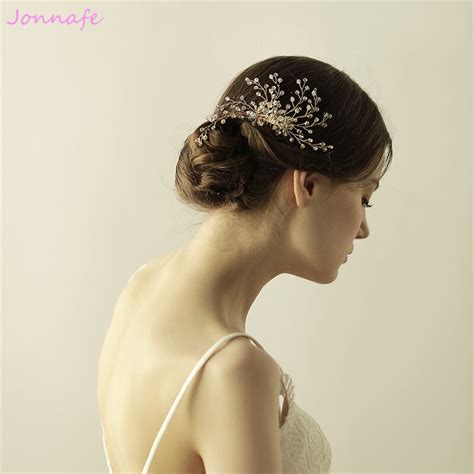 jonnafe hand wired rhinestone hair comb gold bridal hair vine accessories crystal wedding
