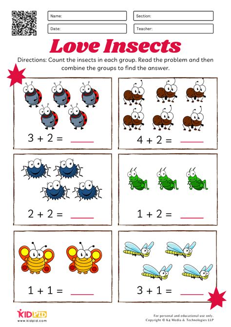 Colorful Insects Basic Addition Worksheets For Kids Kidpid