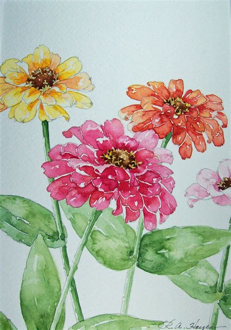 Zinnias Watercolor Painting Watercolor Flowers Paintings Floral