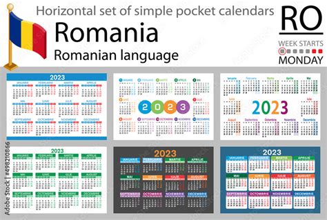 Romanian Horizontal Pocket Calendar For 2023 Week Starts Monday Stock