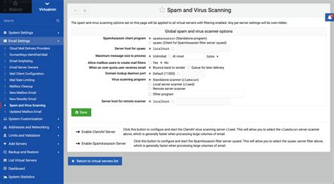 Virtualmin 2022 Spam And Virus Scanning Virtualmin