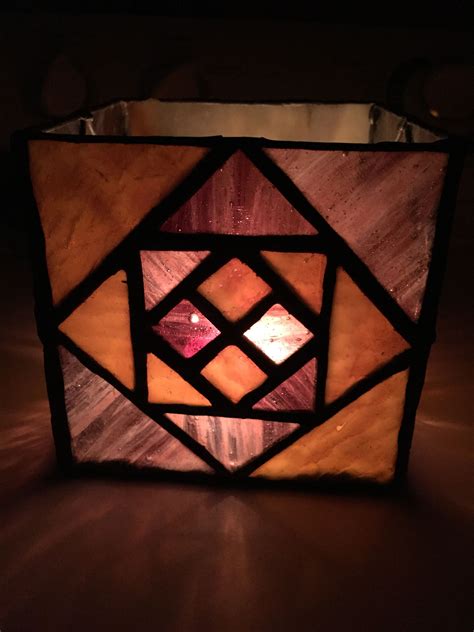 Stained Glass Candle Holder In A Quilt Pattern Glass Candle Holders Rubiks Cube Quilt Patterns