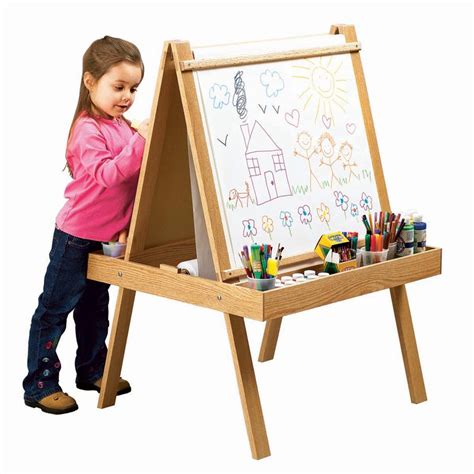An artist easel can be as simple as three legs and a crossbar or a large studio easel made to support large and heavy canvases. Young Artist's Easel Woodworking Plan from WOOD Magazine