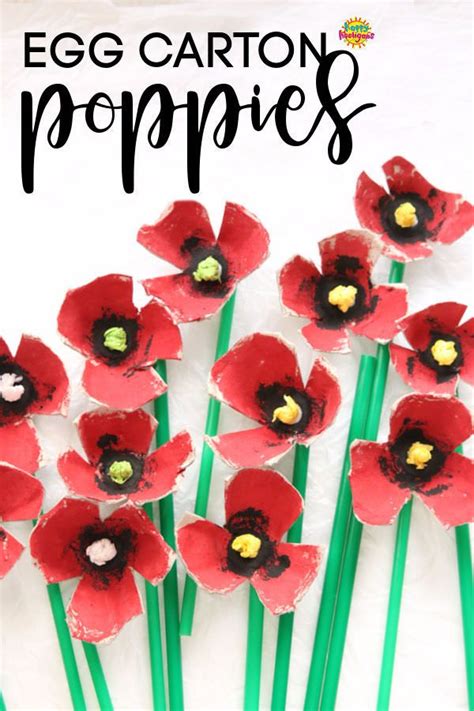 An Egg Carton Poppys Made Out Of Paper And Green Straws With The Words Egg Carton Poppies On It