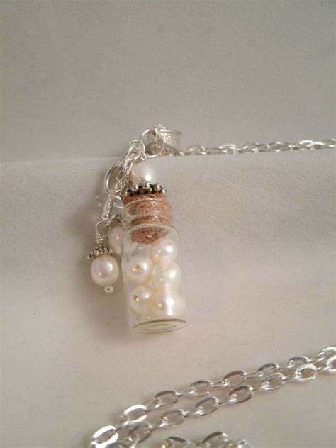 Tiny Fresh Water Pearl Glass Vial Necklace With Pearl And Crystal Glass