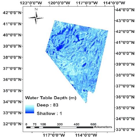 Water Table Depth Map For Nevada At 1 Km Spatial Resolution 42