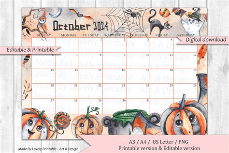 Editable October 2024 Calendar Happy Spooky Halloween Planner