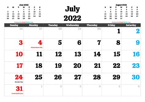 Free Printable July 2022 Calendar Pdf And Image