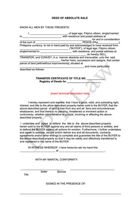 Deed Of Absolute Sale Of Real Property Printable Pdf Download