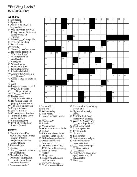 Free Daily Printable Crossword Puzzles Easy
