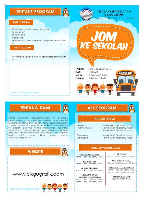 Gunakan templat bagan pertandingan kosong ini untuk semua tipe kompetisi dengan 16 tim yang menggunakan sistem gugur. TEMPLATE BUKU PROGRAM JOM KE SEKOLAH - CIKGU GRAFIK