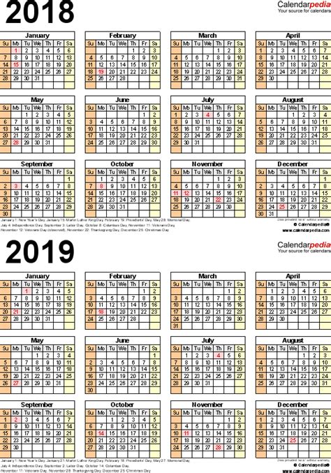 2018 2019 Calendar Free Printable Two Year Pdf Calendars
