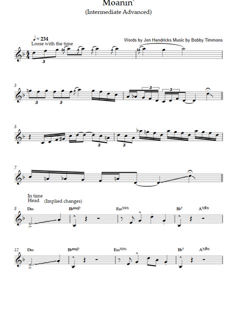 Moanin Intermediateadvanced Level Alto Sax Charles Mingus Saxophone Sheet Music