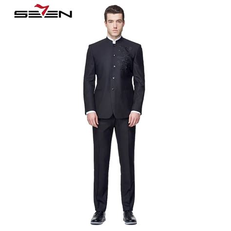 Seven7 Custom Made Mens Vintage Suits Mandarin Collar Traditional